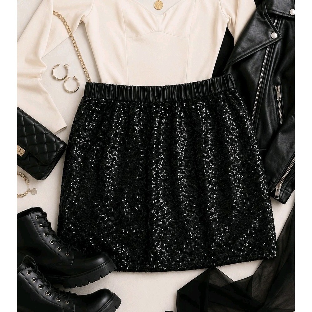 Lane Bryant Plus 3x 22/24 Black Sequin Mini Skirt Party Club NYE Goth Glam Y2K